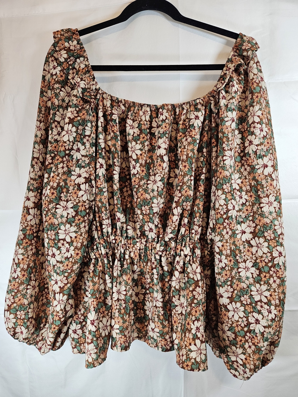 Hayden Floral Blouse in Cream, Brown & Green Fairycore Babydoll